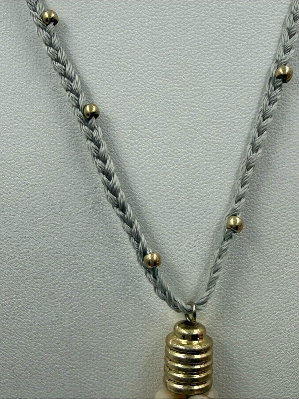 Braided Cord Necklace With Peach Beaded Tassel Pendant Preppy Beach Casual